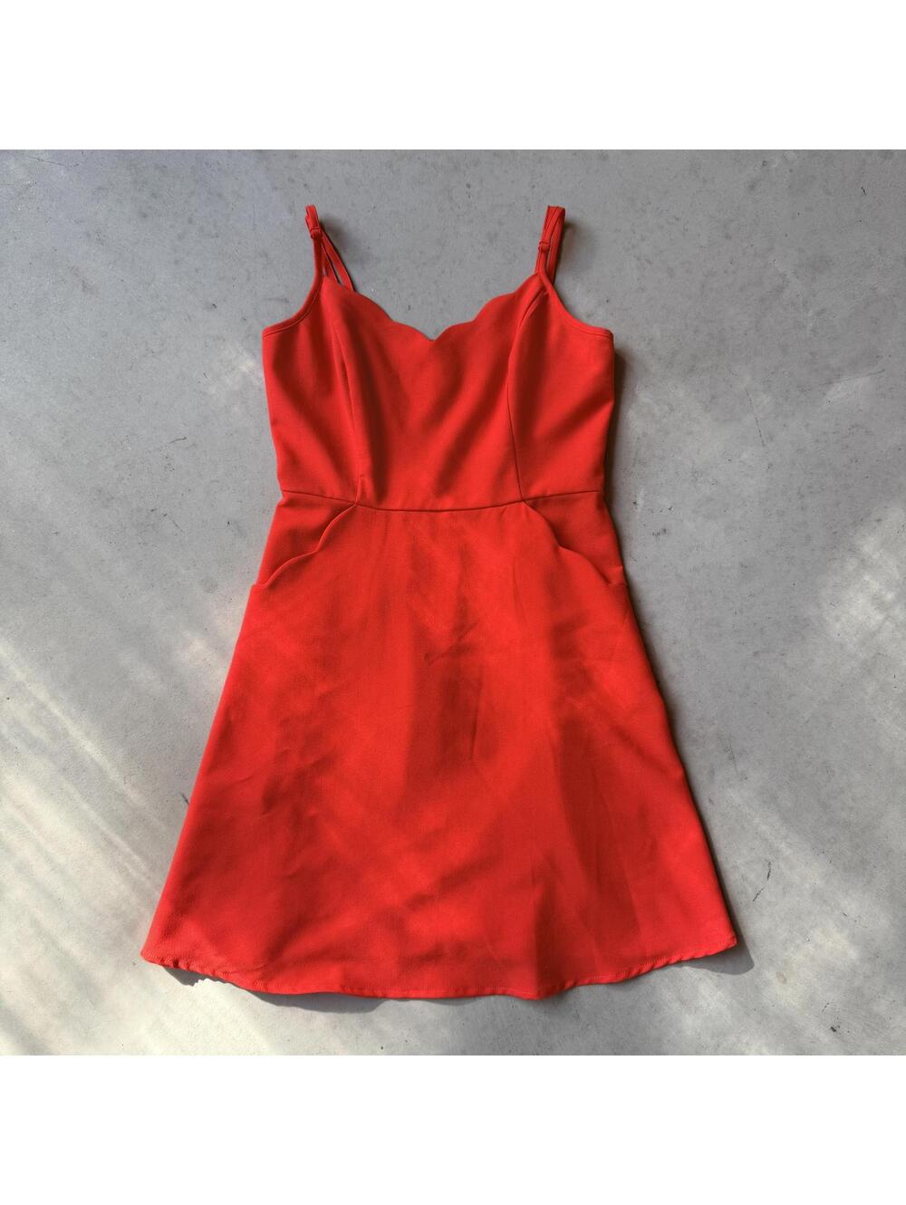 Red Scalloped Dress With Pockets Size Small Fall Autumn Wedding Guest Dress